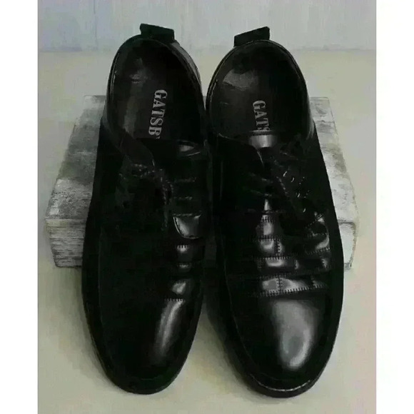 Gatsby Quilted Derby Oxford Sneakers Black Faux Leather Lace Up Shoes Men's 10 - Picture 2 of 9
